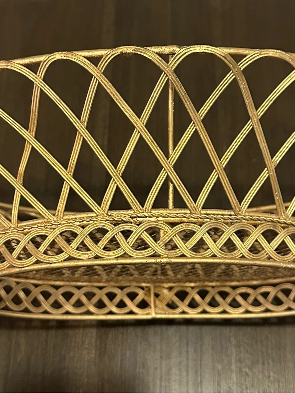 Vintage Mid-Century Italian Brass Wire Basket – Oval Lattice Bread Fruit Bowl